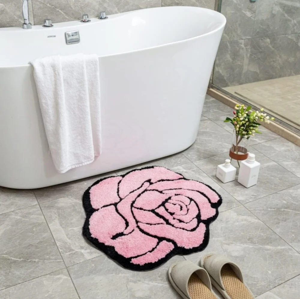 Pink Rose Shaped Bath Mat Bedroom Rug Doormat Flower Shape Floral Romantic Decor